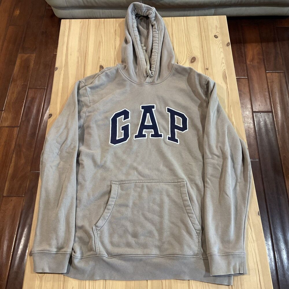 GAP Sweatshirt Mens XL Tan Spellout Pullover Hoodie